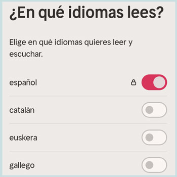 App Nextory selección de idioma